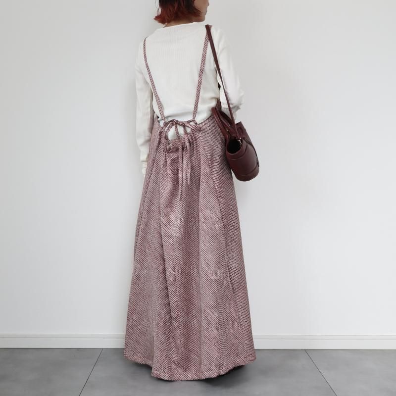 絞りの着物から作ったすっきりキャミソールワンピース(赤茶・M)