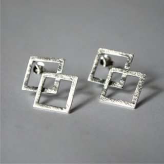 DOUBLE SQUARE STUDS EARRINGS [ SILVER 925 ] 