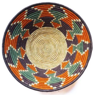 ウガンダ バスケット  ルウェンゾリ #幾何学オレンジグリーン 深型  -アフリカンコレクション-
