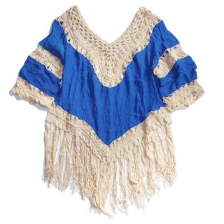 Hippie crochet tops #Blue×beige