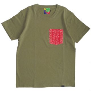 HMONG POCKET TEE / KHAIKI RED [ETHNIC TOKYO PRODUCTS]