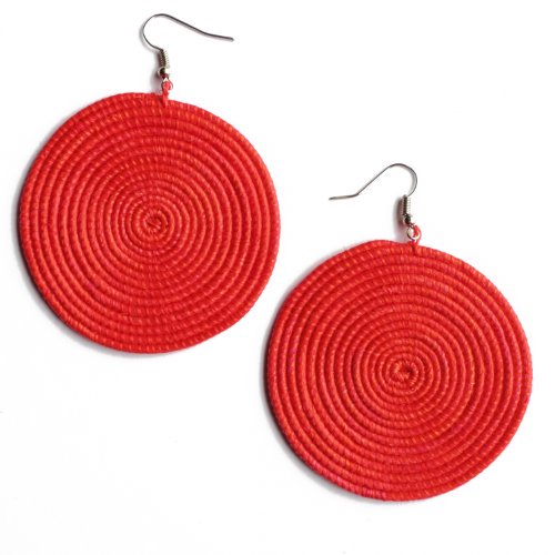 SISAL CIRCLE PIERCE #L/RED［AFRICAN COLLECTION］-ETHNIC TOKYO-