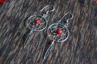 DREAM CATCHER EARRINGS #RED CORAL [ SILVER 925 ]