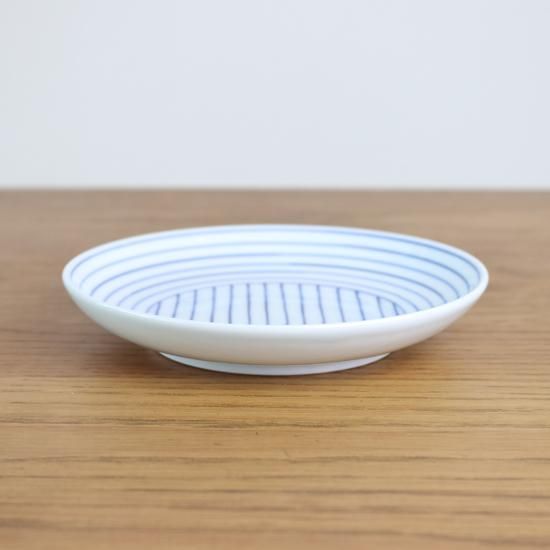 線もよう（青）五寸皿 - カネアオ