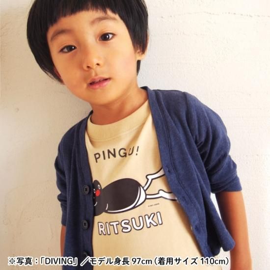 90サイズ　ピングー　フード付Ｔシャツ・デニムカバーオールセット　PINGU PINGU（ピングー）名入れができるTシャツ（FACE）SIZE：110