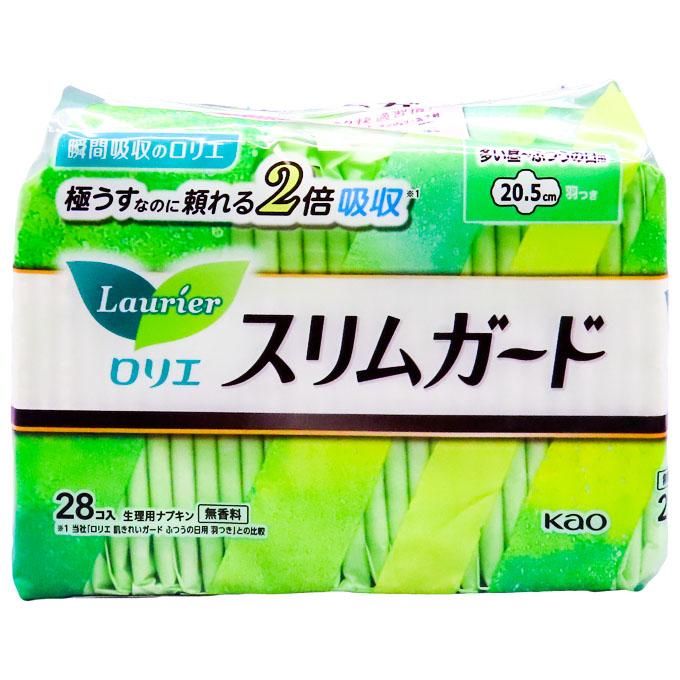 Kaoロリエ スリムガード 多い昼～ふつうの日用羽付(20.5cm)２８枚×４個