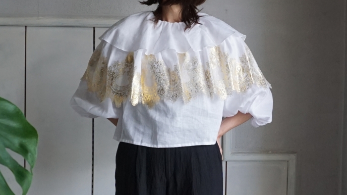 over lace gold foile blouse