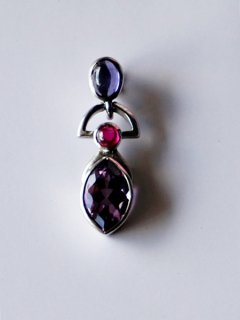  Iolite-Ruby-Amethyst  necklacevintage (silver 925)#1494