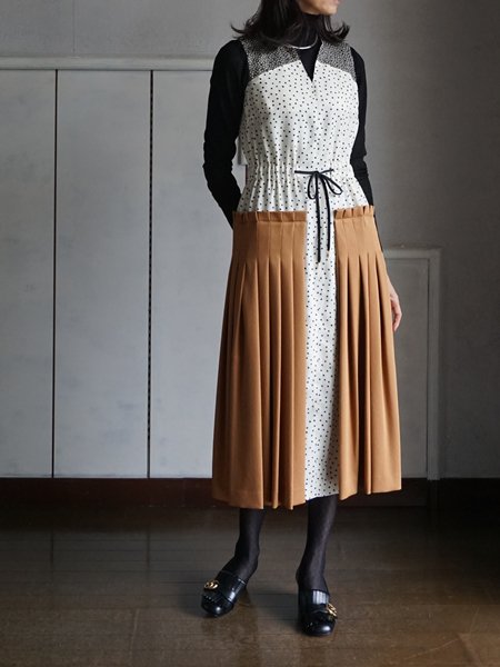 AKIKOAOKI アキコアオキ Pleated combi dress- BELA VISTA Since1989