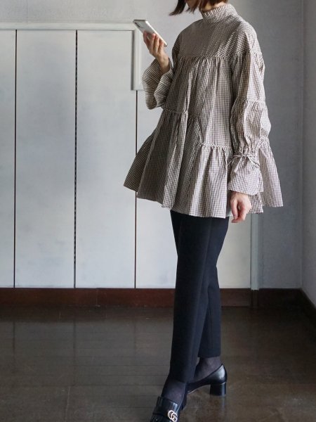 leur logette ルールロジェット Theater check blouse- BELA VISTA