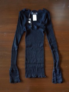 ROSEMUNDE ロサムンド lace long sleeves top -silk BK