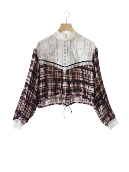 shadow check print blouse