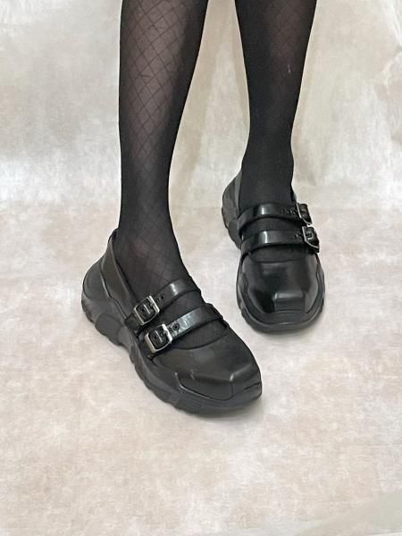 AKIKOAOKI demi faux leather BK×BK 39 AKIKOAOKI shoes アキコアオキシューズ Gemini faux leather