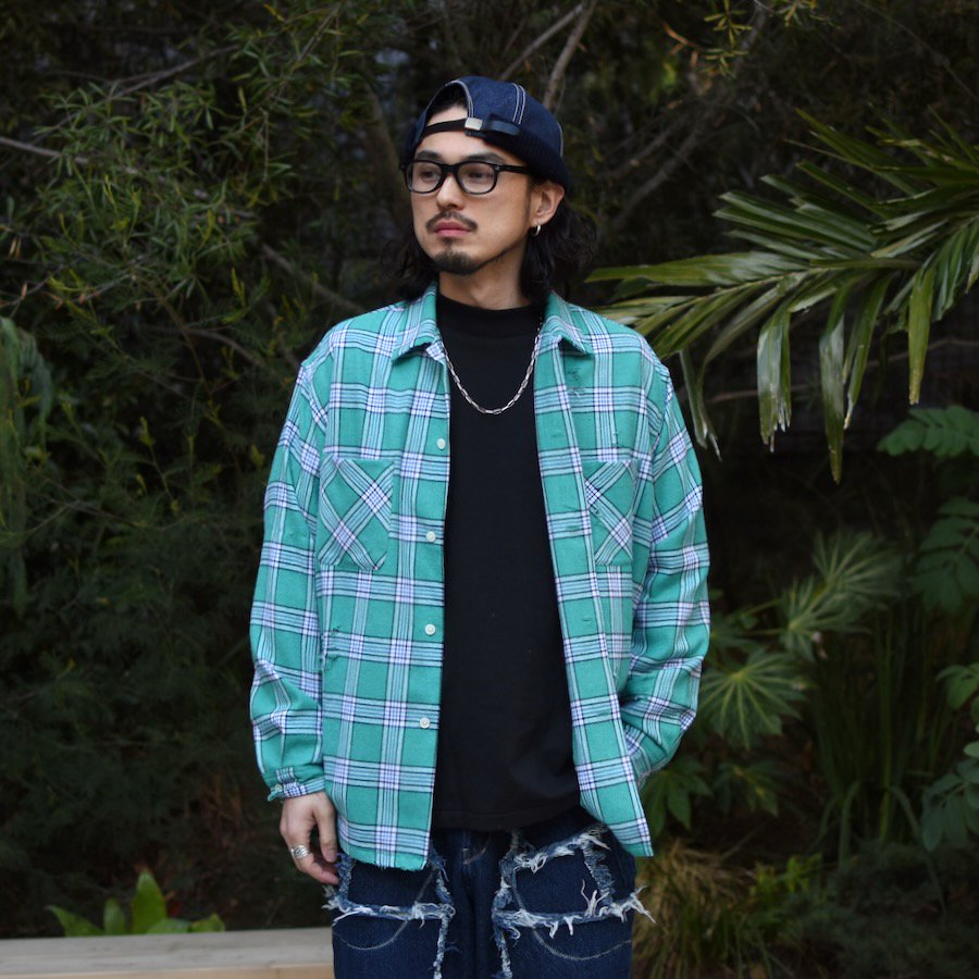 ( DAN RIVER ) WORN OUT OMBRE CHECK L/S SHIRT