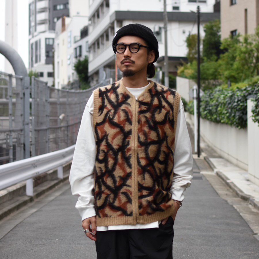 ( TOWNCRAFT ) SHAGGY PATTERN ZIP VEST