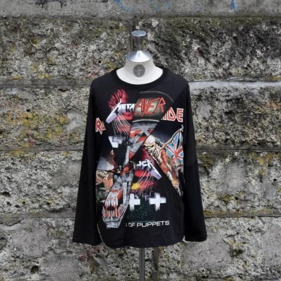 インク (ink) CRACK L/S VINTAGE METAL T-SHIRT BLACK / リメイクT