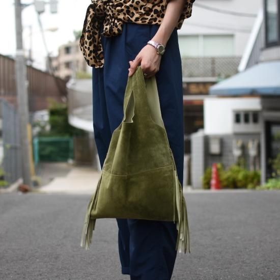 ユニム ( UNUM ) FRINGE SUEDE LEATHER BAG - OLIVE / フリンジ