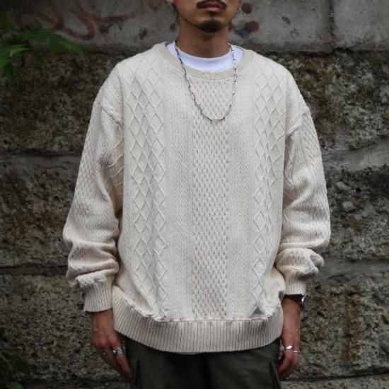 キャルオーライン (cal o line) cable crew-neck sweat natural