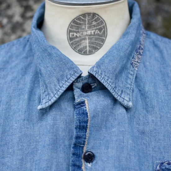 キャルオーライン ( CAL O LINE ) BANDANA CHAMBRAY S/S SHIRT / バンダナ シャンブレー シャツ BLUE  メンズ レディース - エンシニータス