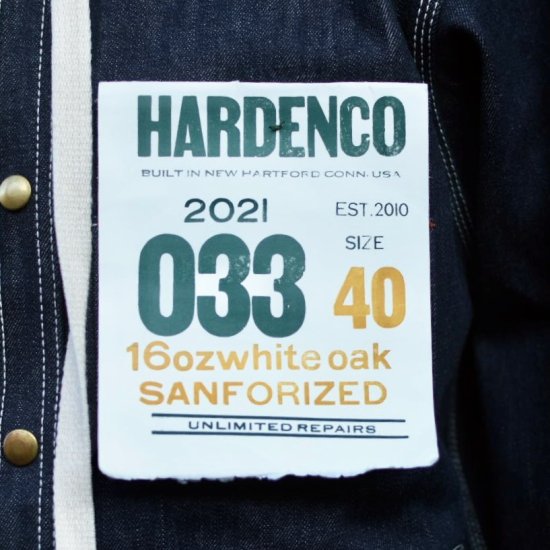 ハーデンコー ( HARDENCO ) WORK SHIRTS W / HOOD 16OZ WHITE OAK SANFORIZED / フード付き  デニム ワークシャツ INDIGO メンズ レディース - エンシニータス