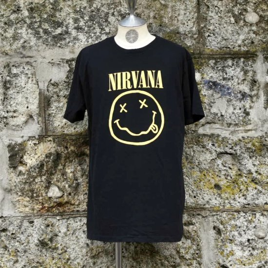 90s】NIRVANA 1992 スマイルロゴ オフィシャル バンド Tシャツ - T