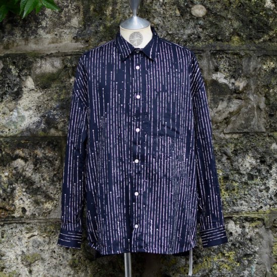 グッドネイバーズ シャツ ( GOODNEIGHBORS SHIRTS ) STARDUST STRIPES WIDE FIT SHIRT /  ストライプ ワイドシャツ DARK NAVY メンズ レディース - エンシニータス