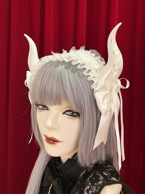 受注】レースアップホーンヘッドドレス／白×白 - Estrellas Webshop