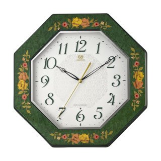 【RHYTHM】掛け時計 電波時計 インタルシア (緑象嵌仕上（白）)・8MY546HG05