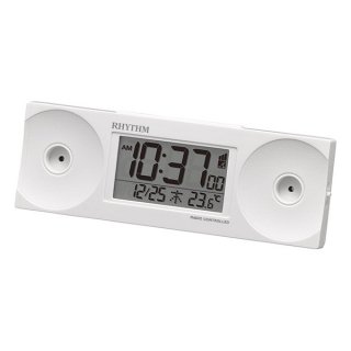 【RHYTHM】デジタル時計置き時計 電波時計 フィットウェーブバトル100(白)・8RZ192SR03