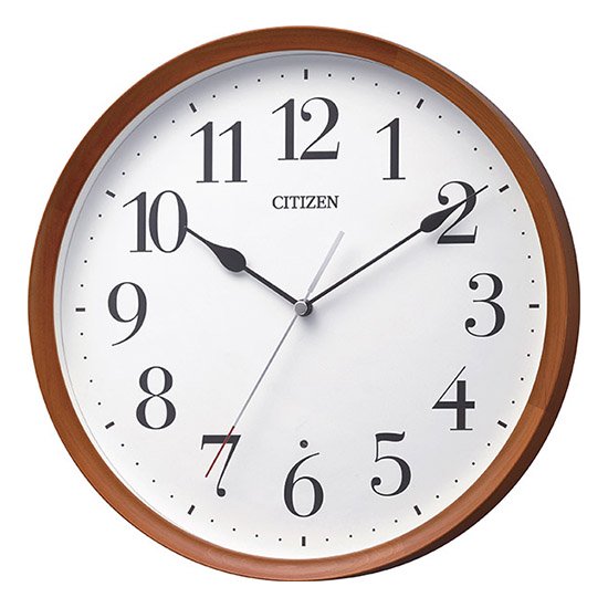 CITIZEN】掛け時計 電波時計 シンプルモダン スタンダード 丸型 (茶色