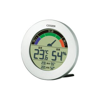 【CITIZEN】温湿度計快適度目安表示付ライフナビD67B(銀色ヘアライン仕上)箱仕様（ブリスター)・8RDA67-B19