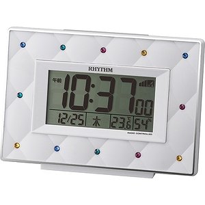 【RHYTHM】置き時計デジタル時計フィットウェーブアビスコ(白パール色)・8RZ167SR03