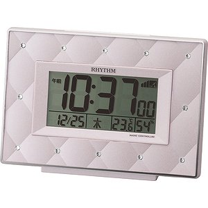 【RHYTHM】置き時計デジタル時計フィットウェーブアビスコ(ピンクパール色)・8RZ167SR13