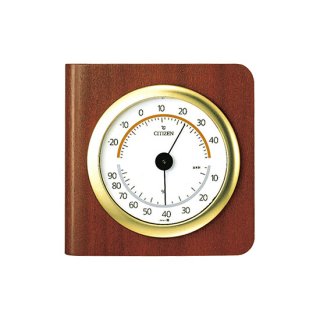 【CITIZEN】温湿度計アナログTM148(茶色木地仕上)・9CZ094-006