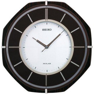 SEIKO】掛け時計 ソーラープラス(柄つき板貼り 濃茶木地塗装)・SF502B