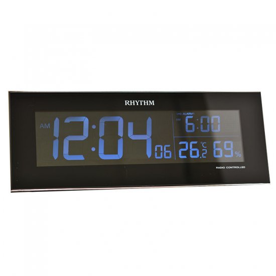 【RHYTHM】電波目覚まし時計グラデーションLED365色Iroriaイロリア（ブラック） - 置き時計・掛け時計（クロック）専門店｜時のしらべ