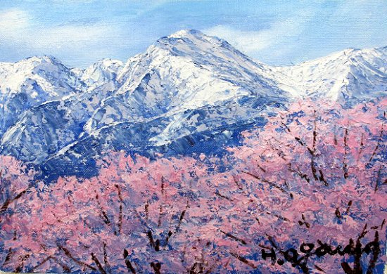 当店一番人気 小川 油彩画 油彩画 「富士に桜」 P3号 洋画 WSM 油彩画 