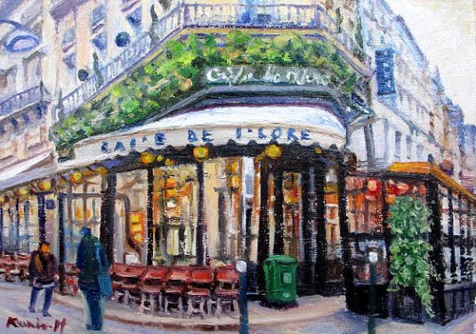 油彩　半澤国雄　パリのカフェ１　SM　油絵　作品キャンパスのみ　真作 - 丸昇オンラインショップ