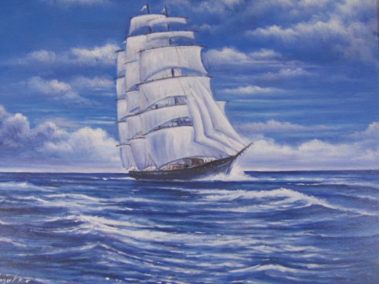 絵画　中島達幸　大海原の帆船　Ｆ６　油絵　額付き　送料無料 - 丸昇オンラインショップ