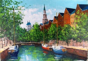 油彩　広瀬和之　アムステルダム　W3　油絵　作品キャンパスのみ　真作 - 丸昇オンラインショップ
