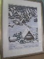 絵画　版画　オリジナル木版画　北岡文雄　雪の白川郷　真筆　世界遺産条約登録地シリーズ