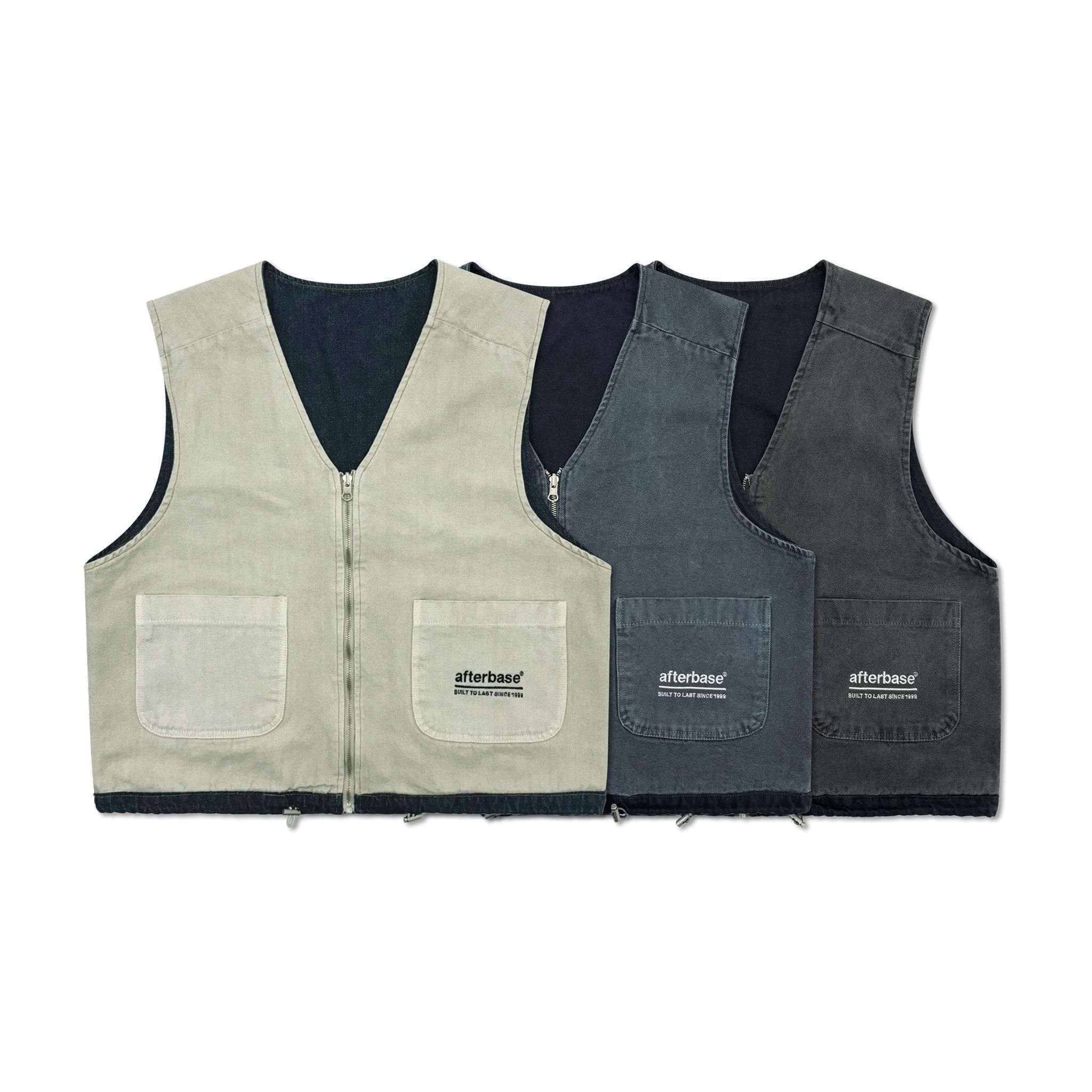 <img class='new_mark_img1' src='https://img.shop-pro.jp/img/new/icons5.gif' style='border:none;display:inline;margin:0px;padding:0px;width:auto;' />afterbase®︎ [BTL] WASHED DENIM REVERSIBLE VEST