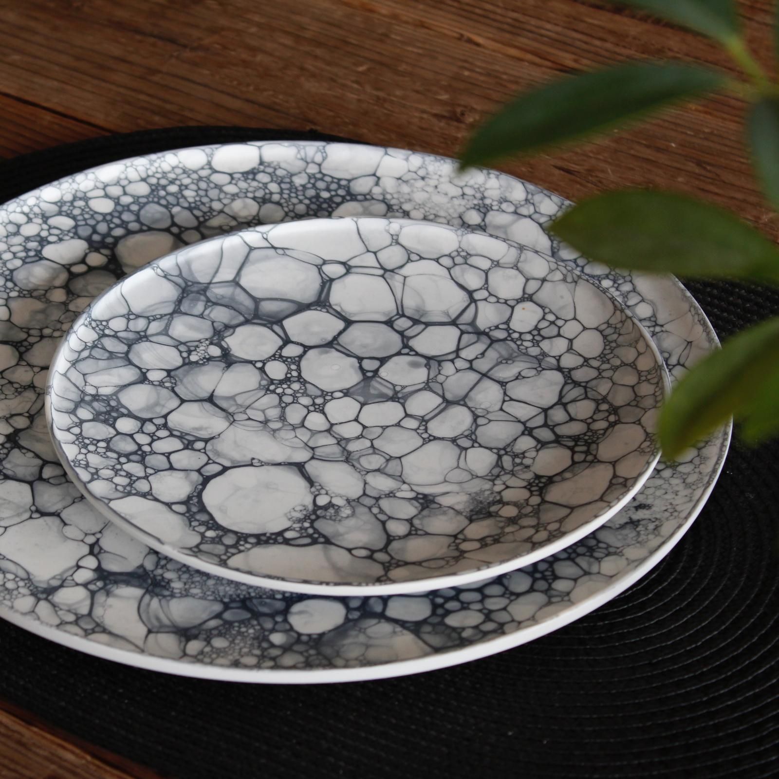 美品】やま平窯 グレー泡 プレート18.5cm 2枚組 美品】やま平窯