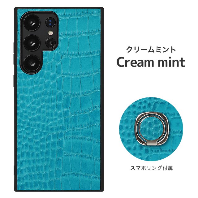 クロコダイルレザースマホリング付きハードケース - スマホカバーの