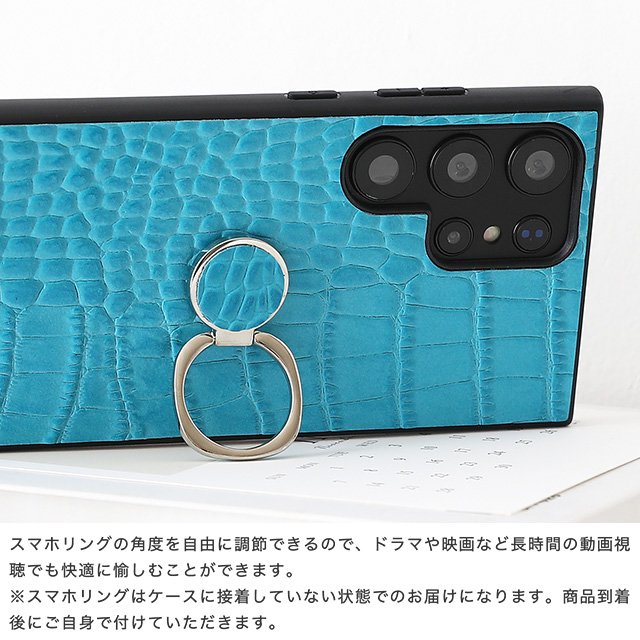 クロコダイルレザースマホリング付きハードケース - スマホカバーの