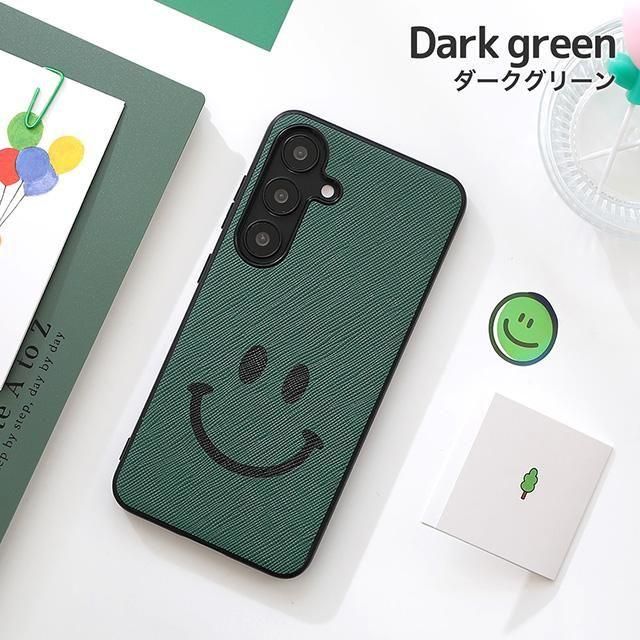 サフィアーノレザーにスマイルマークをあしらったGalaxy対応スマホケース
