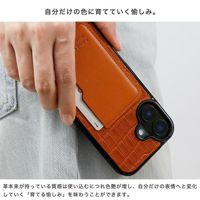 栃木レザークロコダイルカードポケット付きケース - スマホカバーの