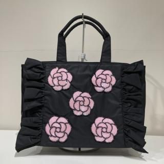 Lou Lou Collection<br>ルルコレクション<br>ミニカメリア<br>フリルトート 黒ピンクL