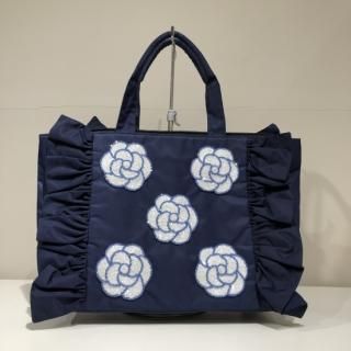 Lou Lou Collection<br>ルルコレクション<br>ミニカメリア<br>フリルトート ネイビー白M