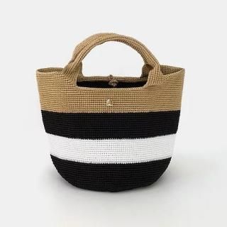 MAISON KEYS<br>メゾンキーズ<br>クロシェ編みバッグ <br>KOON ボーダー<br>Lゴールド・ブラック・パール・ブラック M